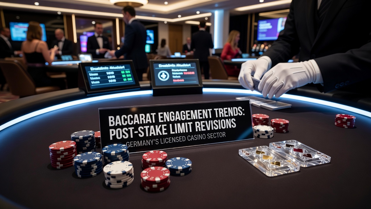Baccarat-Tisch in einem deutschen lizenzierten Casino mit sichtbaren Einsatzlimits und Spielern im Juli 2026