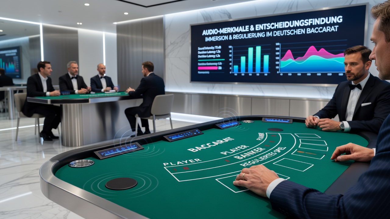 Detaillierte Ansicht eines deutschen Baccarat-Tisches mit integrierten Audio-Features und Spielerinteraktionen