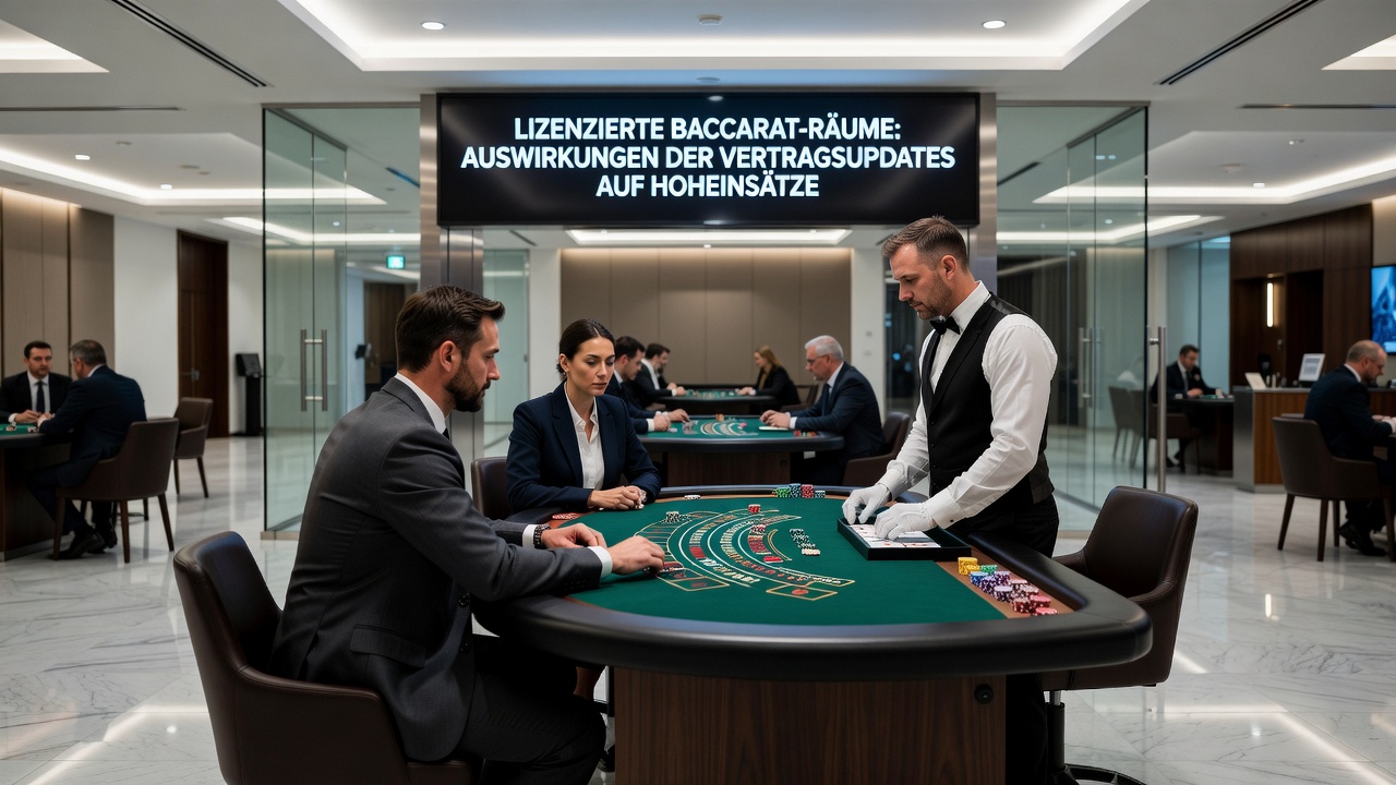 High-Stakes-Baccarat-Tisch mit Spielern und Dealer in einer deutschen Lizenzumgebung